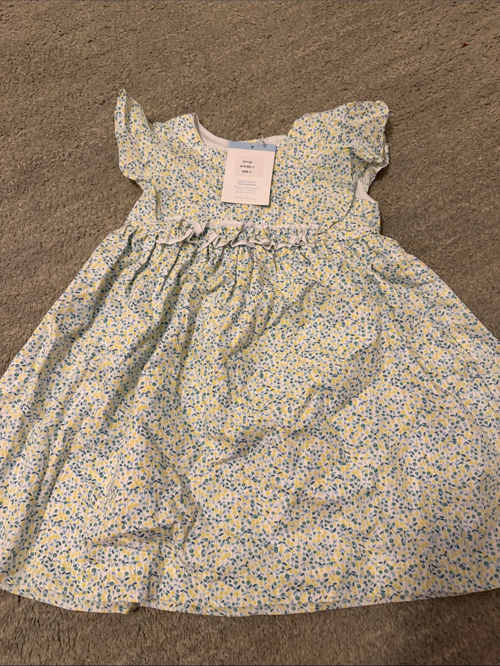 bella bliss Yellow Floral Ruffle-Trim Dress with Blue Accents